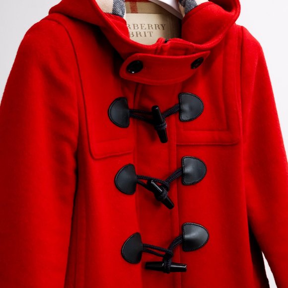 Burberry Brit Red Wool Hooded Coat - Picture 3 of 16